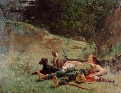 Resten af en jæger med hunde, c1842-1896 af Evariste Vital Luminais