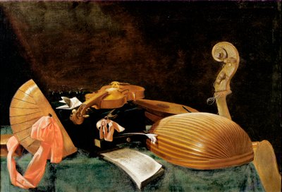 Stilleben med musikinstrumenter af Evaristo Baschenis