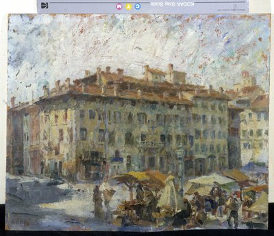 Marked på Piazza Grande i Modena (marts på Piazza Grande i Modene) (olie på lærred) af Evaristo Cappelli