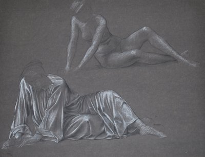 Double Study for Earthbound - tilbagelænet kvindefigur, 1897 (kridt på papir) af Evelyn De Morgan