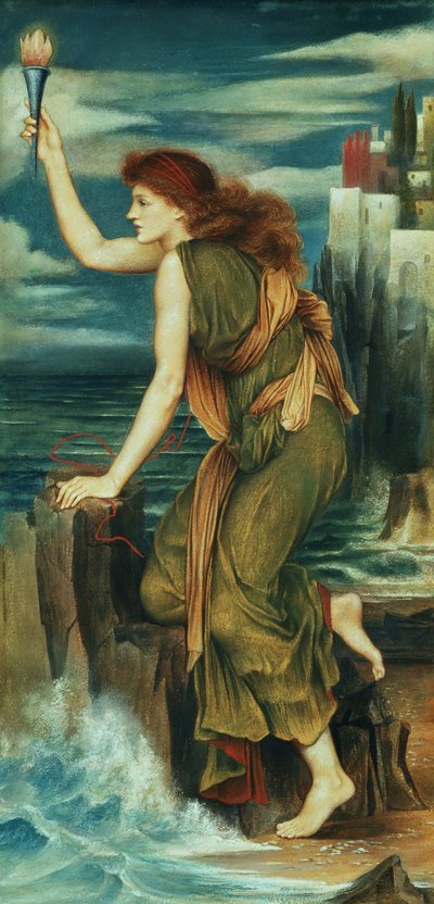 Helt, der venter på Leanders tilbagevenden, 1885 af Evelyn De Morgan