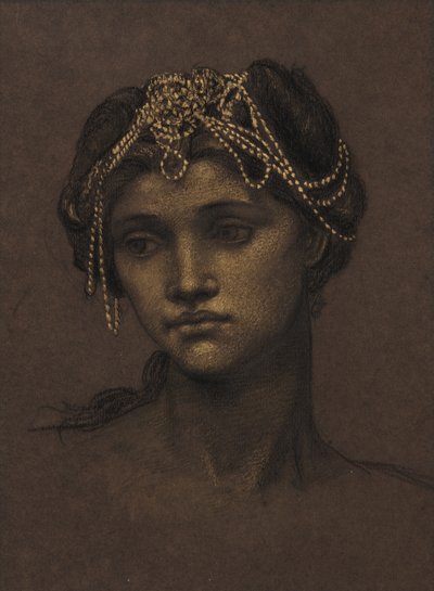 Studie til Medea, ca. 1889 (sort kridt forstærket med guldmaling) af Evelyn De Morgan