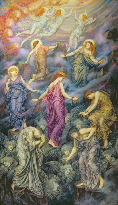 Himmeriget lider under vold (olie på lærred) af Evelyn De Morgan