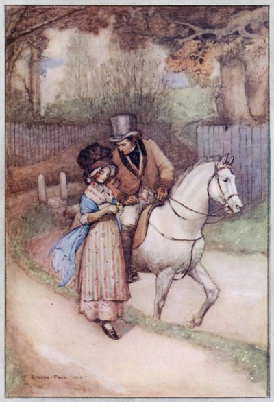Illustration til Cranford af fru Gaskell (farve litho) af Evelyn Paul