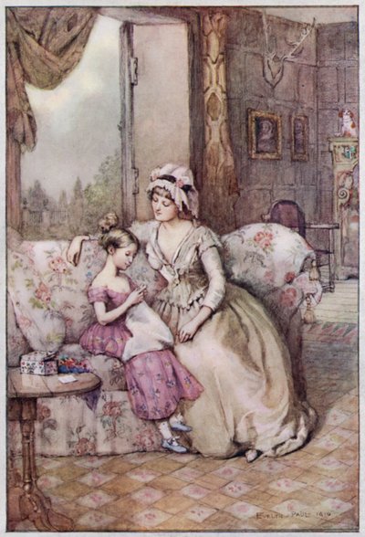 Illustration til Cranford af fru Gaskell (farve litho) af Evelyn Paul