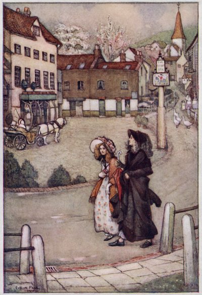Illustration til Cranford af fru Gaskell (farve litho) af Evelyn Paul