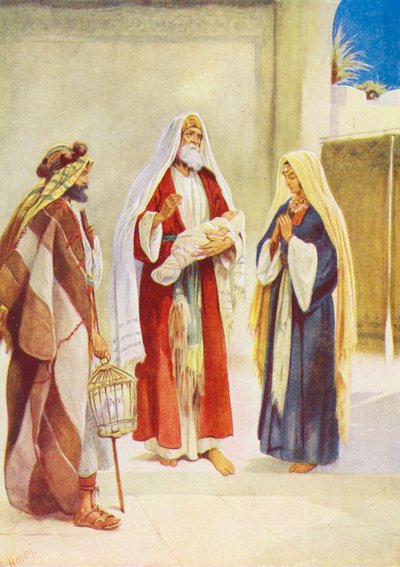 Jesusbarnet føres til templet (farvelitografi) af Evelyn Stuart Hardy