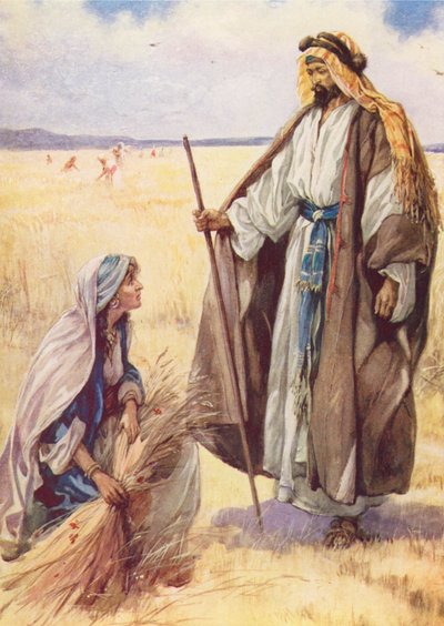 Boaz den venlige bonde (farvelitografi) af Evelyn Stuart Hardy