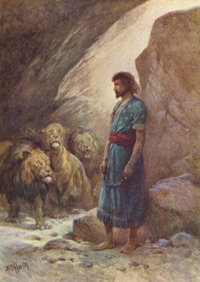 Daniel og løverne (farvelitografi) af Evelyn Stuart Hardy