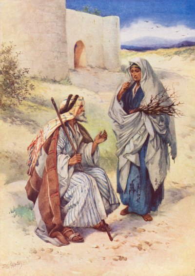 Elijah And The Kind Woman (farvelitografi) af Evelyn Stuart Hardy