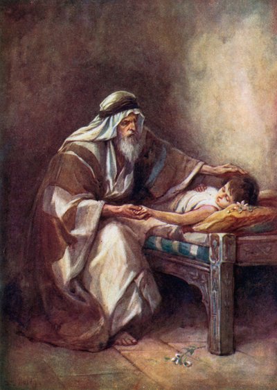 Elisa opdrager bondens søn (farvelitografi) af Evelyn Stuart Hardy