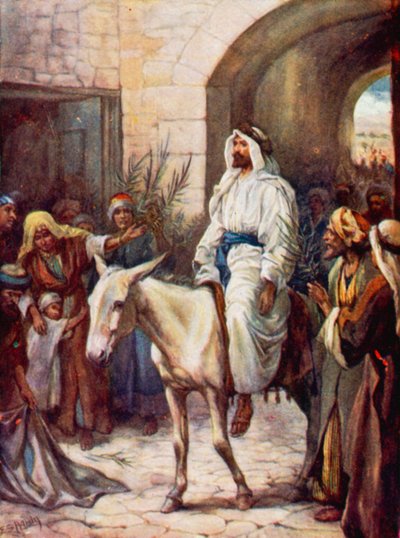 Indrejse i Jerusalem (farve litho) af Evelyn Stuart Hardy