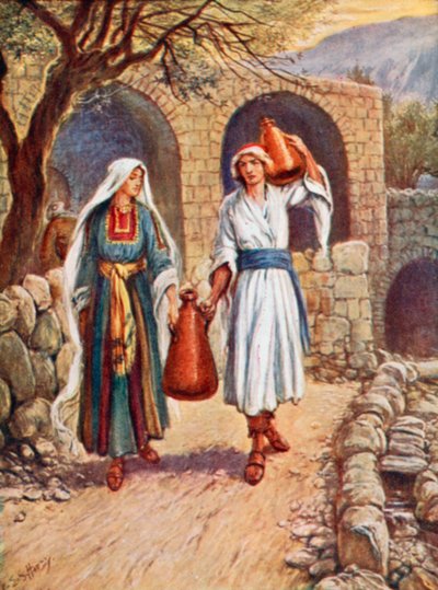 Hjælper sin mor (farve litho) af Evelyn Stuart Hardy