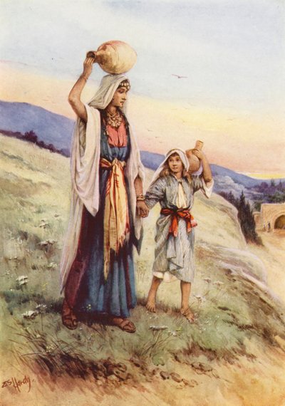 Jesus hjælper sin mor (farvelitografi) af Evelyn Stuart Hardy