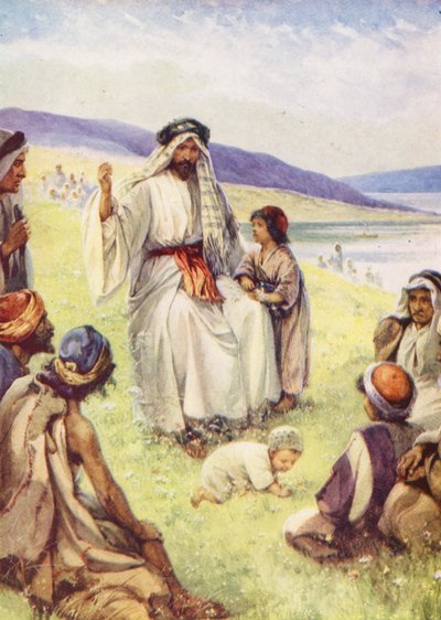 Jesus underviser sine venner (farvelitografi) af Evelyn Stuart Hardy