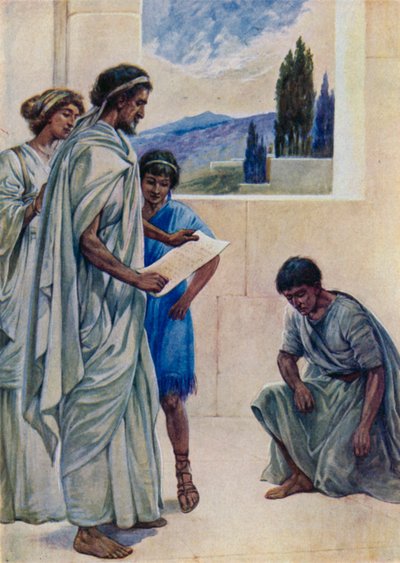 Onesimus, der løb væk fra sin herre (farve litho) af Evelyn Stuart Hardy