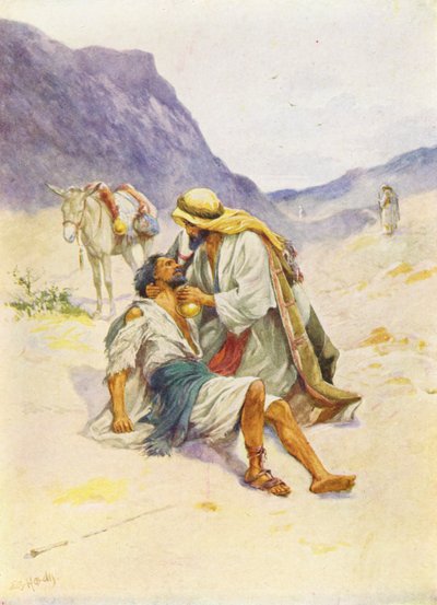 Den barmhjertige samaritaner (farvelitografi) af Evelyn Stuart Hardy