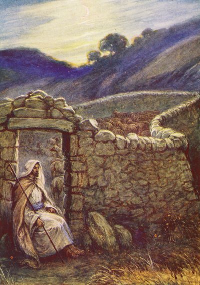 Den gode hyrde (farvelitografi) af Evelyn Stuart Hardy