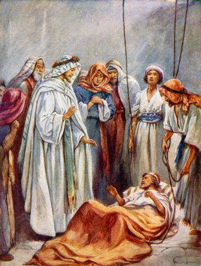 The Sick of Palsy (farve litho) af Evelyn Stuart Hardy