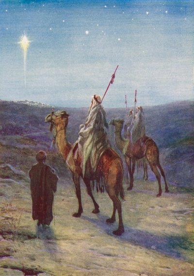 De vise mænd følger stjernen (farvelitografi) af Evelyn Stuart Hardy