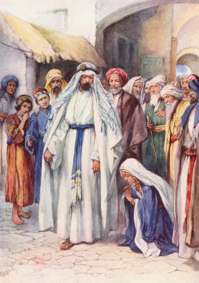 Kvinden, der rørte ved Jesus (farvelitografi) af Evelyn Stuart Hardy