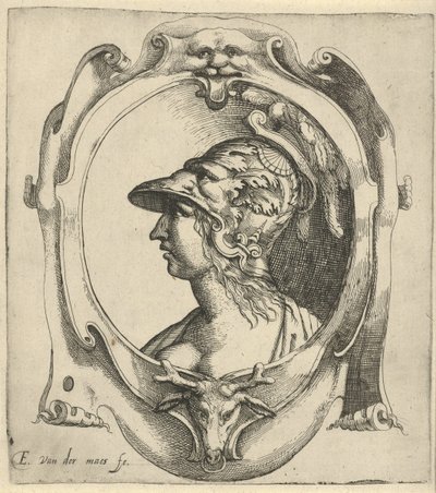 Buste af ung kvinde med hjelm af Everard Crynsz. van der Maes