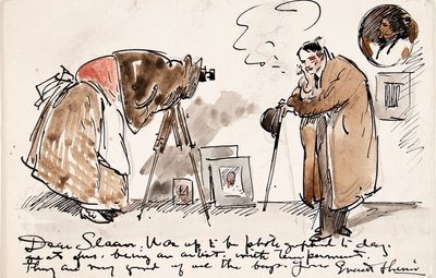 Karikatur af Shinn, der bliver fotograferet af Gertrude Kasebier (1852-1934) af Everett Shinn