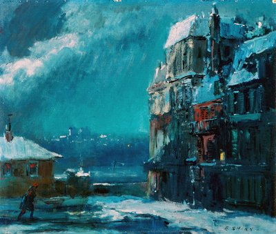Vinternat, Paris (olie på plade) af Everett Shinn