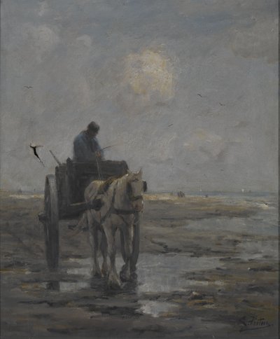 Hest og vogn (olie på lærred) af Evert Pieters