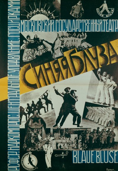 Plakat for Teater Blå Bluse, 1926 af Evgenia Korbut