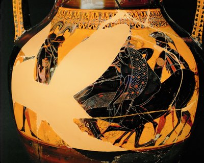 Kampscenen. Sortfiguret amfora, samme som 10-03-03/48 ... af Exekias Exekias