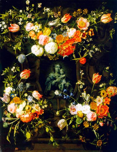 Madonna omgivet af blomster, 1662 af Eykens or Ijkens Ykens