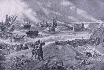 James II ved slaget ved La Hogue, 23. maj 1692, illustration fra britiske slag på land og hav, 1915 af Eyre Crowe