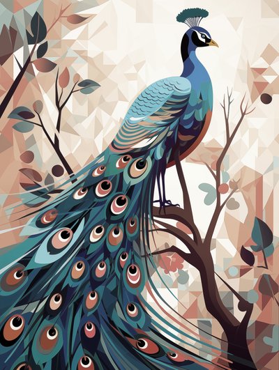 Abstrakt illustration af påfuglefugl, kunsttryk på lærred, vægdekoration til soveværelset af F. Abderrahim