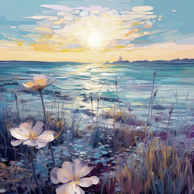 Abstrakte lilla blomster i blå sø, Custom Wall Art Prints, soveværelsesindretning af F. Abderrahim