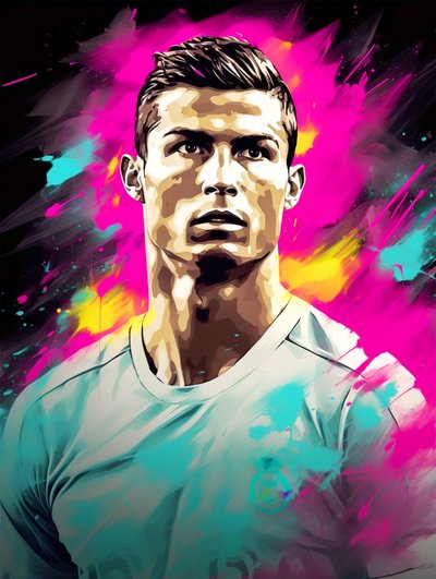 Abstrakt akrylmaleri, Cristiano Ronaldo på lærred, kunsttryk til væggen af F. Abderrahim