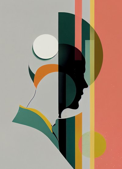 Abstrakt minimalistisk mandsportræt, smukke farver, vægkunstprint af F. Abderrahim