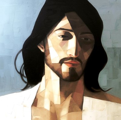 Abstrakt minimalistisk portrætmaleri af Jesus Kristus til salg, Vægkunst | Lærredstryk af F. Abderrahim