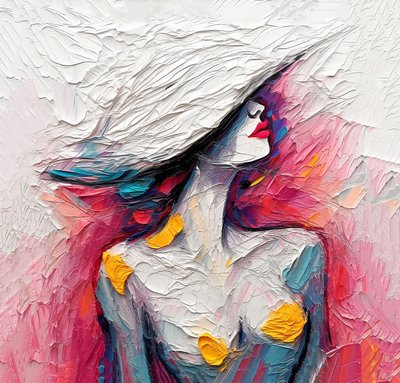 Abstrakt oliemaleri mode portræt dame, væg kunst print til salg af F. Abderrahim