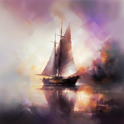 Abstrakt maleri af en sejlbåd i Seascape, Wall Art | Canvas Prints af F. Abderrahim