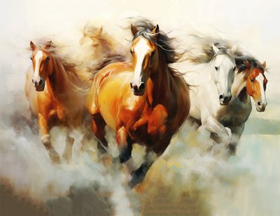 Abstrakt maleri af smukke heste, impressionistisk, væg Art print af F. Abderrahim