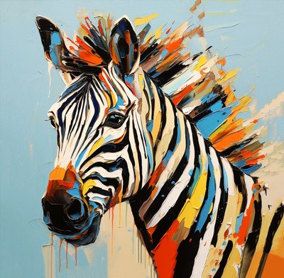 Abstrakt savanne dyr zebra portræt, fuld farve maleri, vægkunst | Lærredstryk af F. Abderrahim