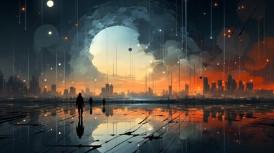 Abstrakt solnedgangsscene, der strækker horisonten, indrammede vægkunsttryk af F. Abderrahim