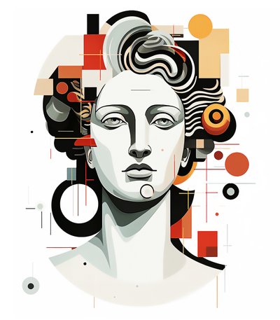Abstrakter apollos hoved i kubisme picasso stil, væg kunst print af F. Abderrahim