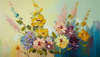 Antikke blomster i vase, abstrakte blomster på lærred, vægkunstprint af F. Abderrahim