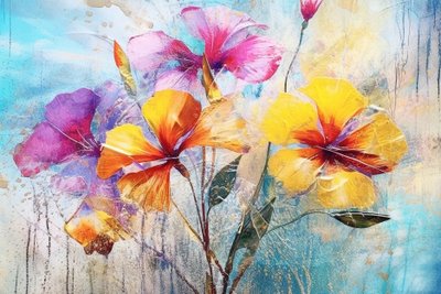 Smukke blomster baggrund, AI genereret olie blomster kunst maleri af F. Abderrahim