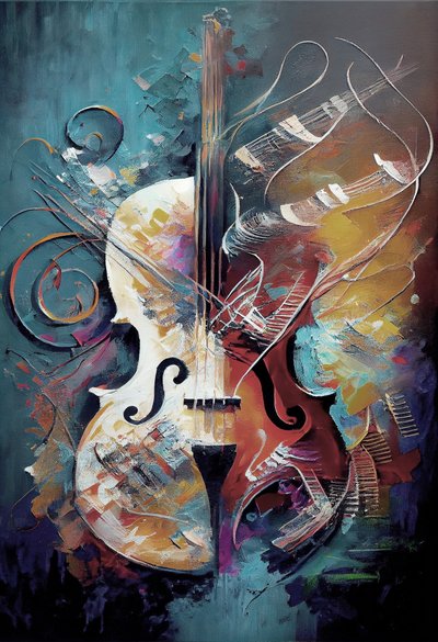 Klassisk violinmaleri med penselstrøg på lærred, kunstprint til væg af F. Abderrahim