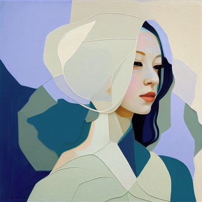 Minimalistisk abstrakt maleri, smuk kvinde med blondt hår, vægkunstprint af F. Abderrahim