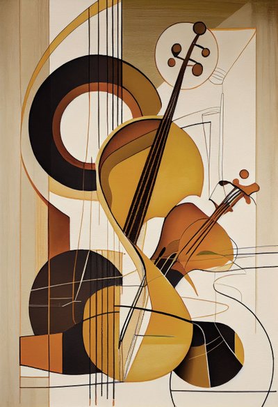 Musik abstrakt, en violin oliemaleri, væg kunst print, soveværelse indretning af F. Abderrahim