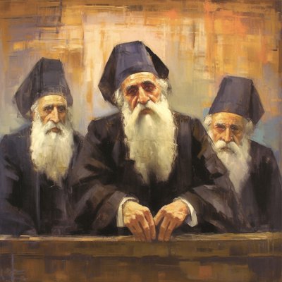 Portrætmaleri af en religiøs ældre gejstlig, kunsttryk på lærred af F. Abderrahim